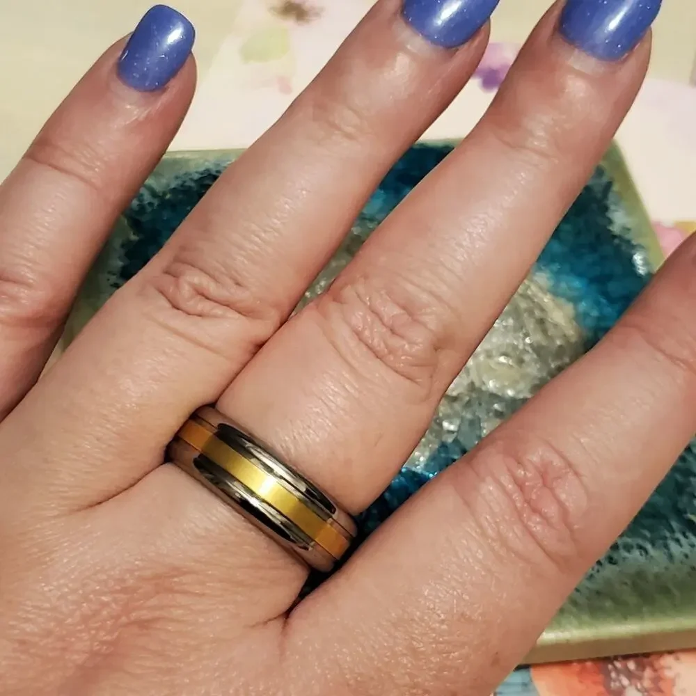 Mens Two Tone 14K Gold Plated Titanium Band Ring Silver Gold Size 11
